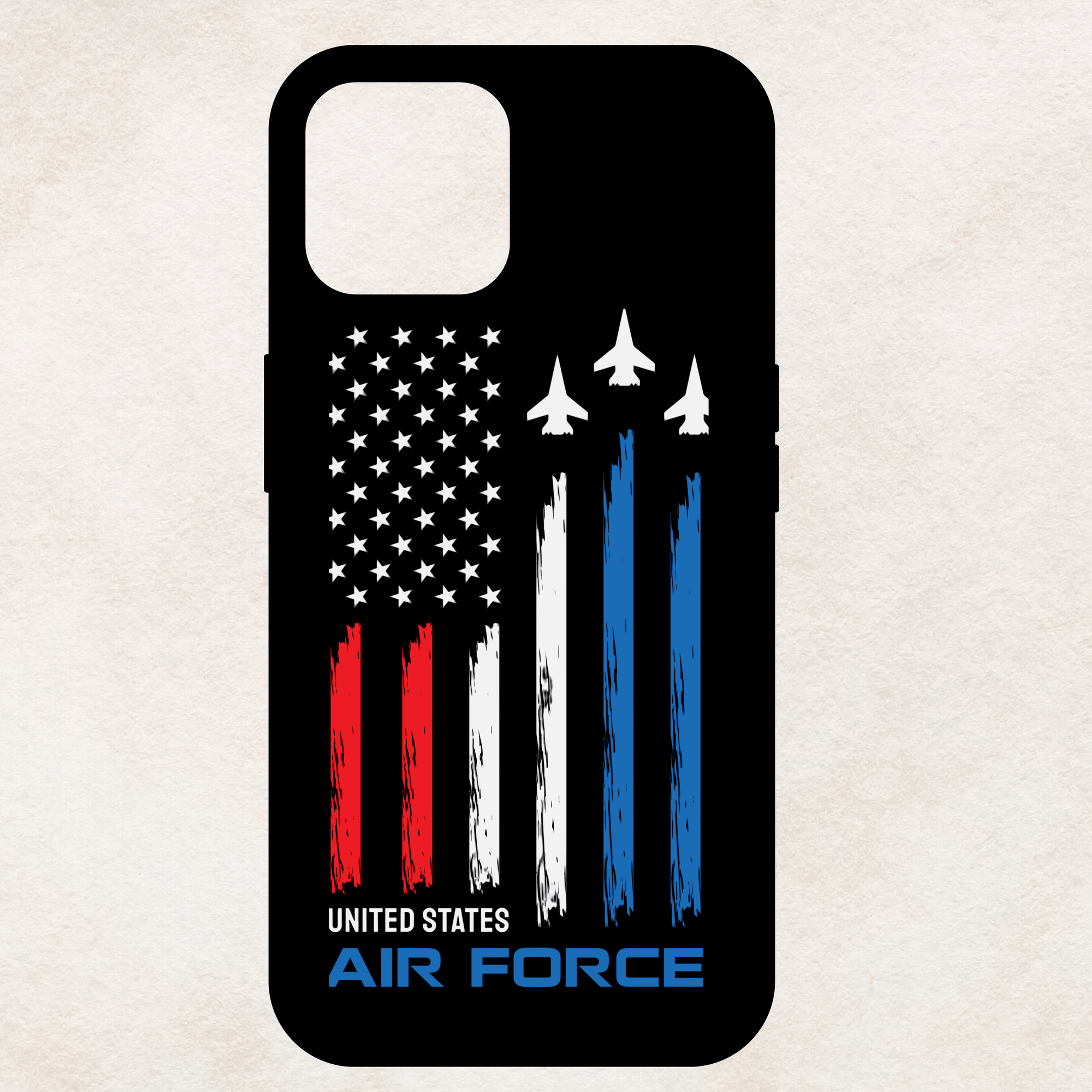 Black phone case, US flag, jets, 'UNITED STATES AIR FORCE'