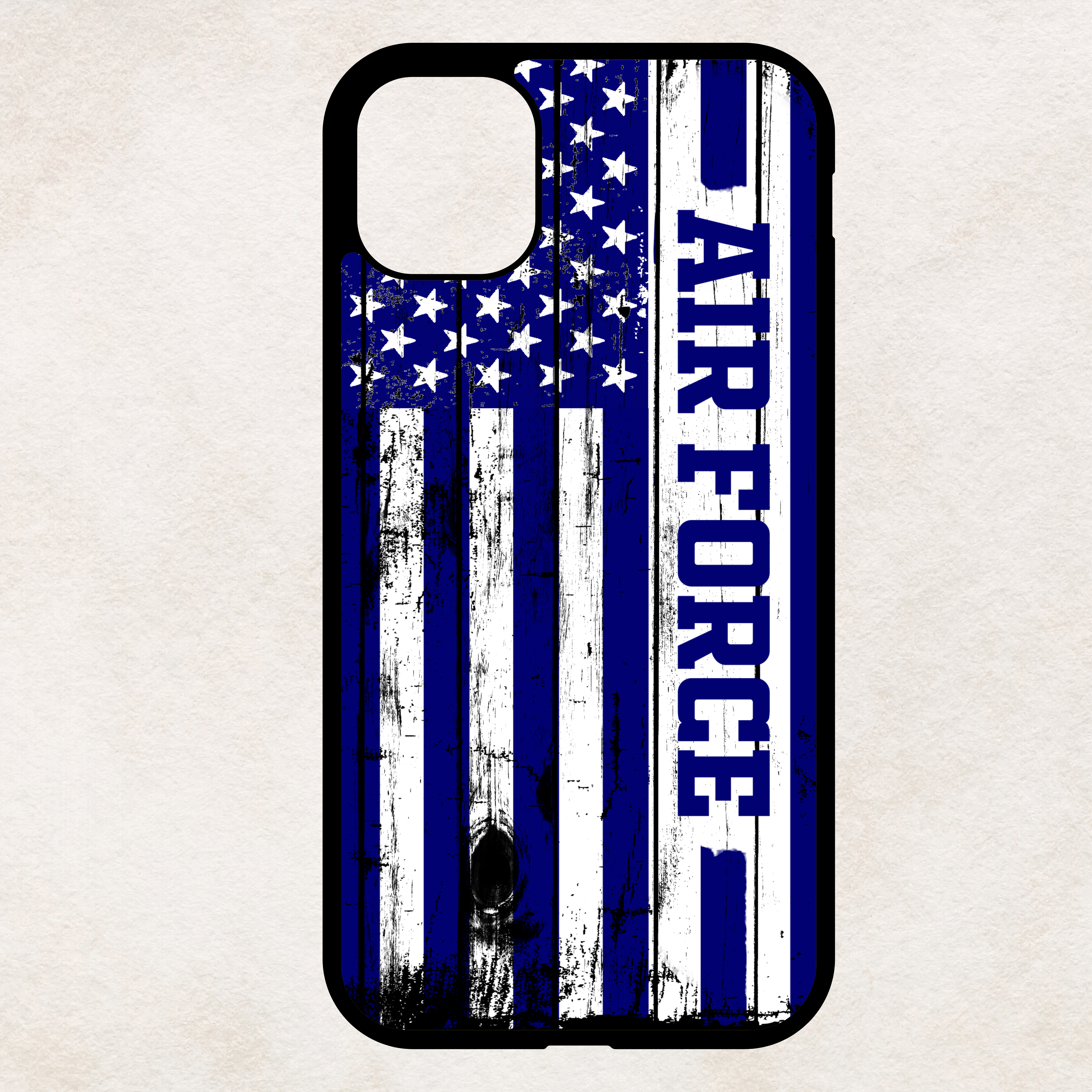 Phone case with distressed blue American flag and AIR FORCE