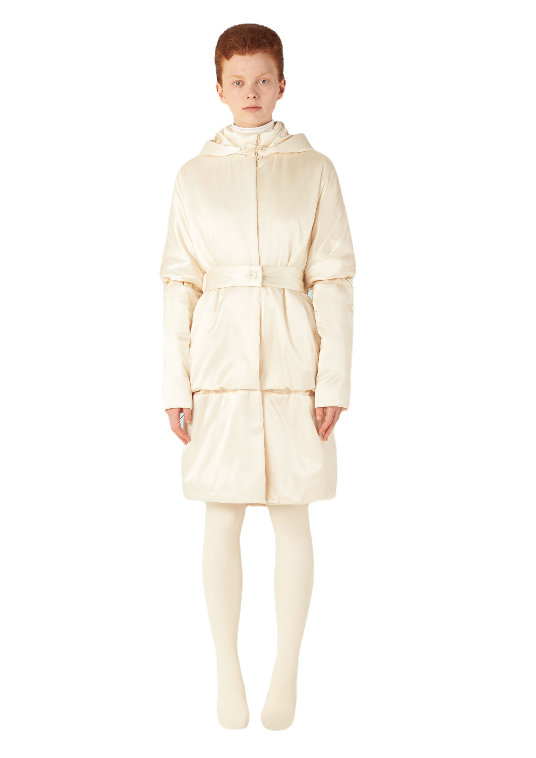 Mid Length Padded Coat (150 grms) in Ivory
