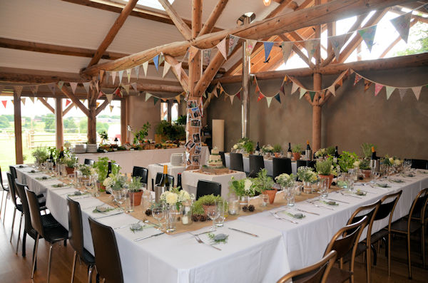 Wedding breakfast table laid with a rustic charm