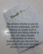 A thank you card with text of personal note overlayed.