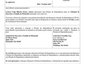 Intimação de Reginaldo Rodrigues de Souza Ribeiro, em Citação de Dependência, por Larissa Veiga Ribeiro Souza