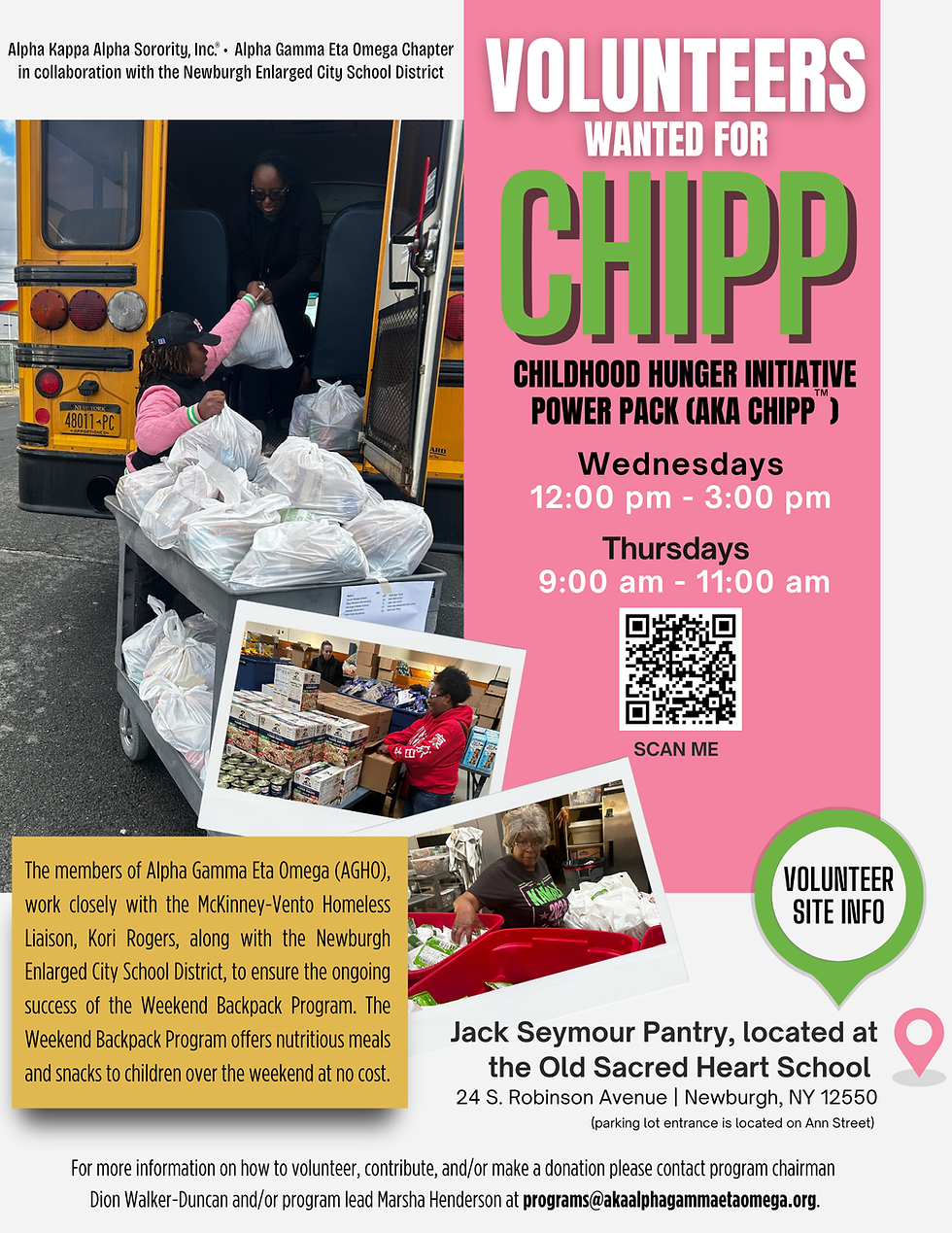 THURSDAYS - Childhood Hunger Initiative Power Pack (AKA CHIPP) Volunteer Sign Up Sheet To Pick Up and Deliver Backpacks