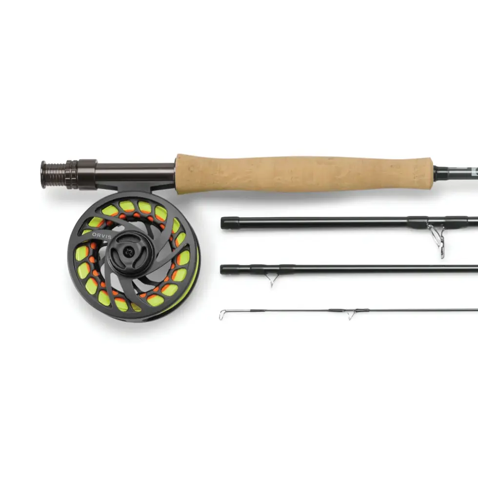 Canne et moulinet Orvis Clearwater 9' 8WT démontés.