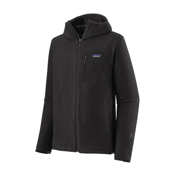 Veste Patagonia R1 Air Full-Zip noire avec capuche.