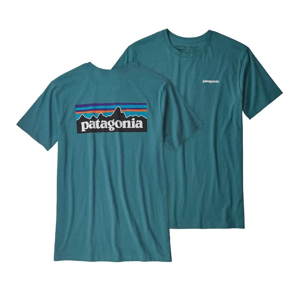 T-shirt Patagonia P-6 Logo Homme en coton bio bleu.