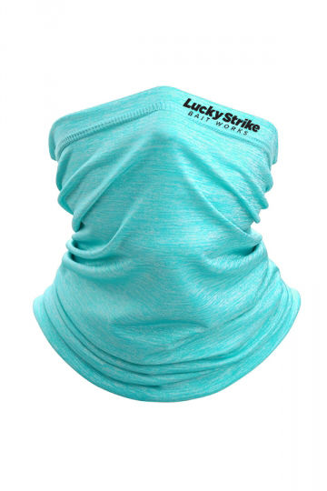 Cache-cou Lucky Strike turquoise avec logo noir.