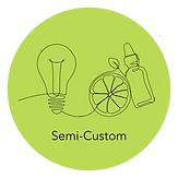 "semi-custom" line drawing of light bulb, citrus slice and bottle
