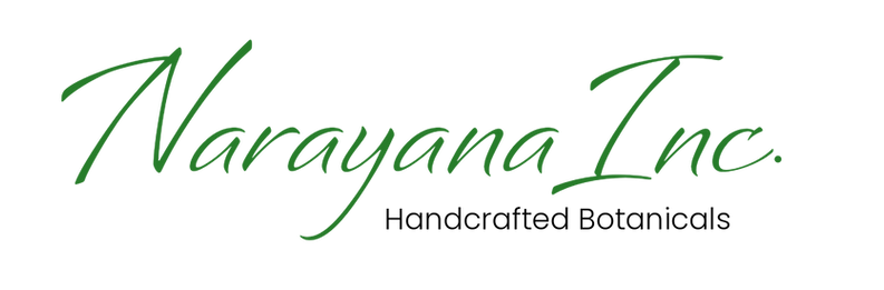 Narayana Inc with tagline Handcrafted botanicals and raindrop with leaf