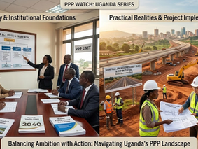 Typical Boardroom scene and road construction site in Uganda