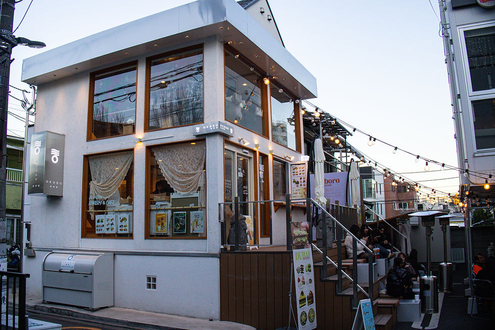 The front entrance of Okudo Cafe in Shin Okubo