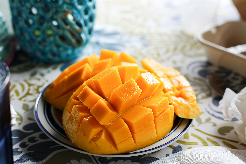 Sliced mango on a plate.