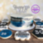 Blue-Black-Silver Cake with custom toppe