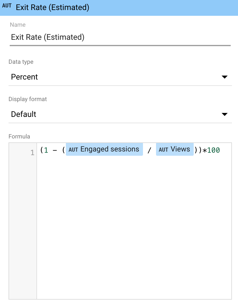A screenshot with the created Exite Rate (Estimated) metric