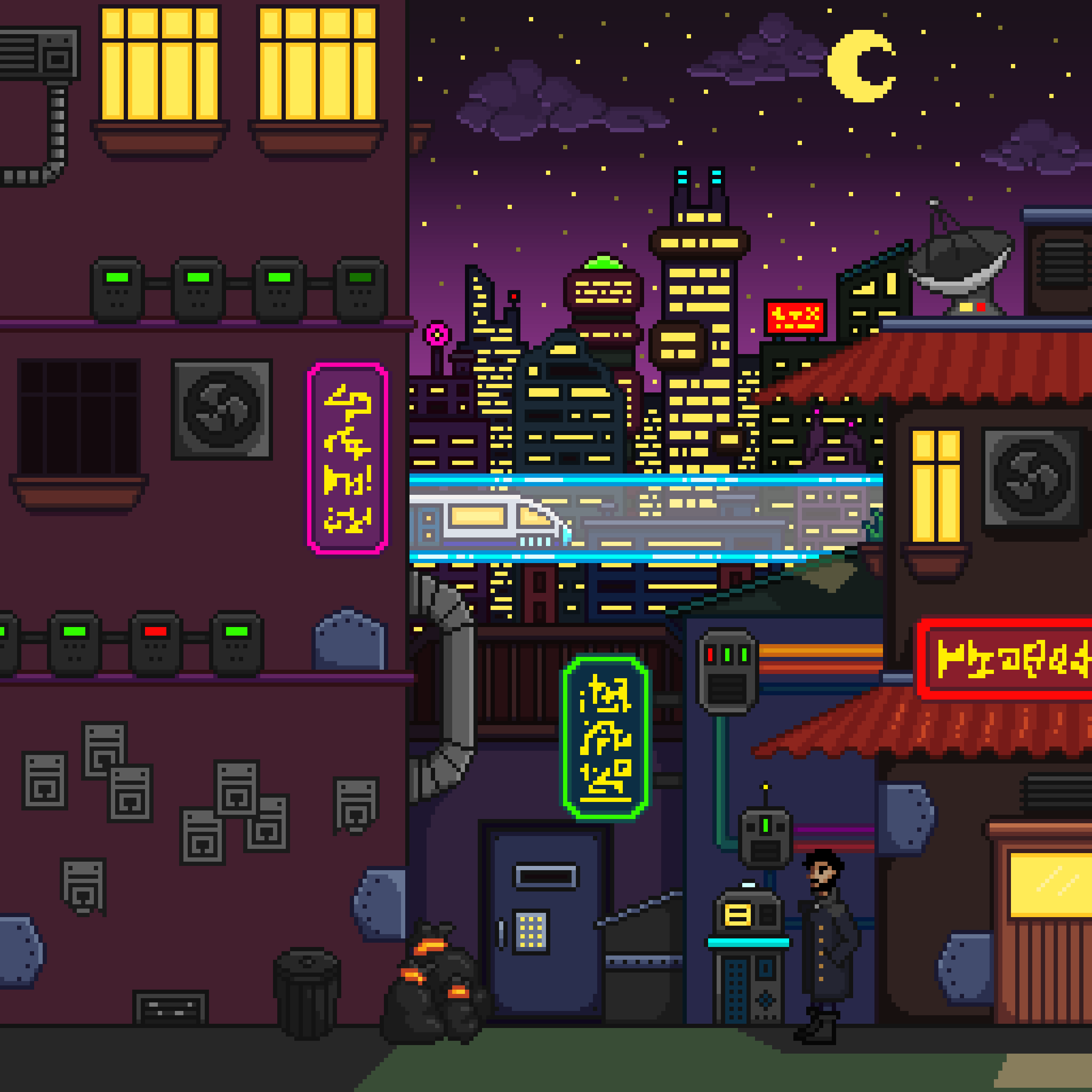 cyberpunk pixel scene commission for Top