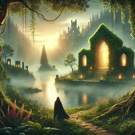 DALL·E 2025-02-04 19.59.52 - A mystical and enchanted island shrouded in soft mist, inspir