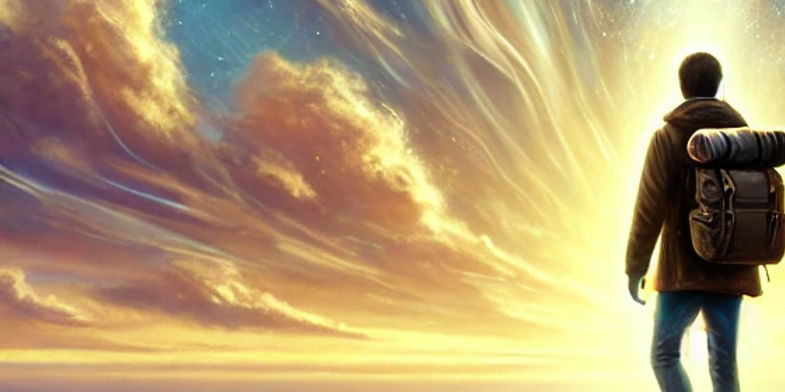 DALL·E 2025-02-25 20.27.11 - A mystical traveler standing at the edge of a cliff, ready to