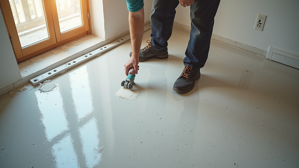 High angle view of epoxy floor installation in progress