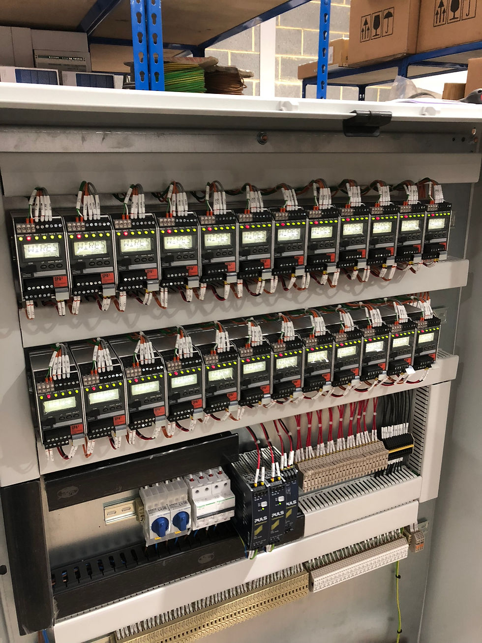close up of a control panel wiring