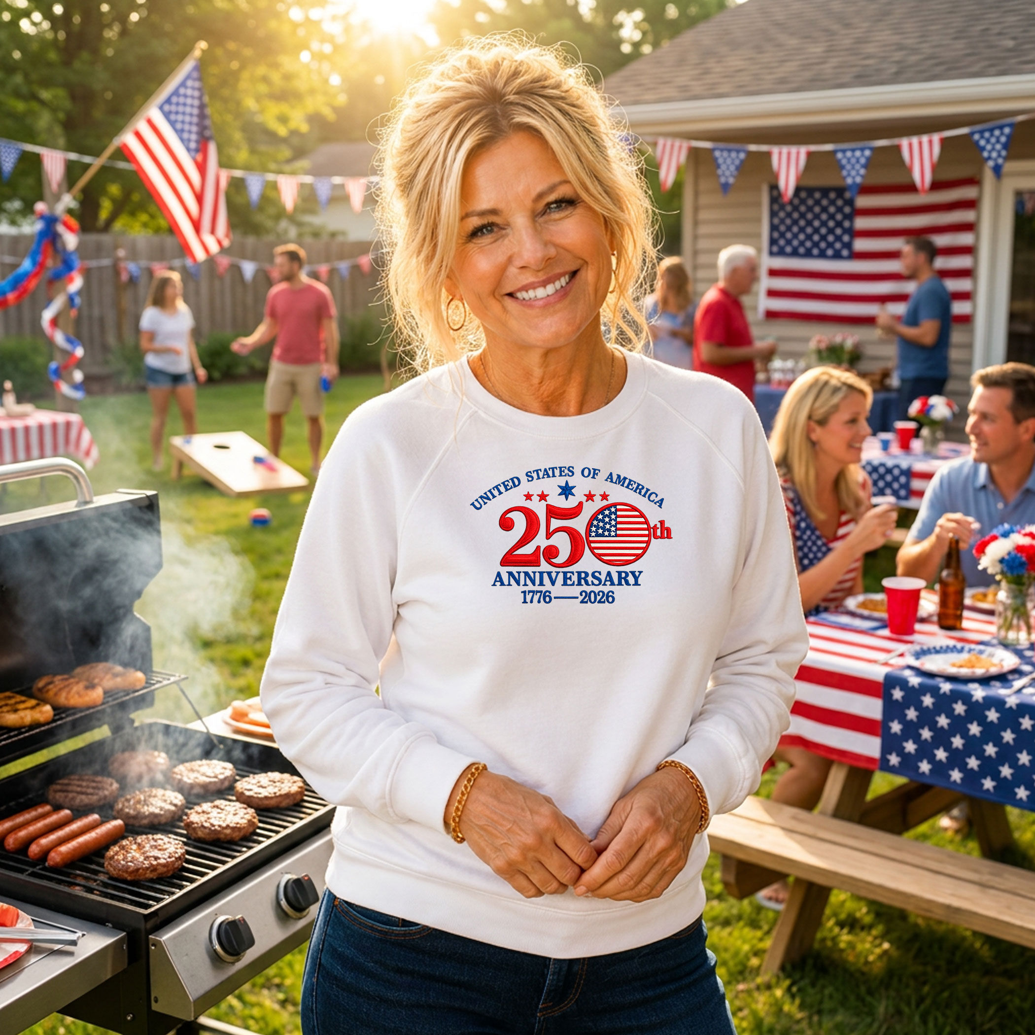 USA 250th Anniversary, Embroidered Sweatshirt, Patriotic apparel