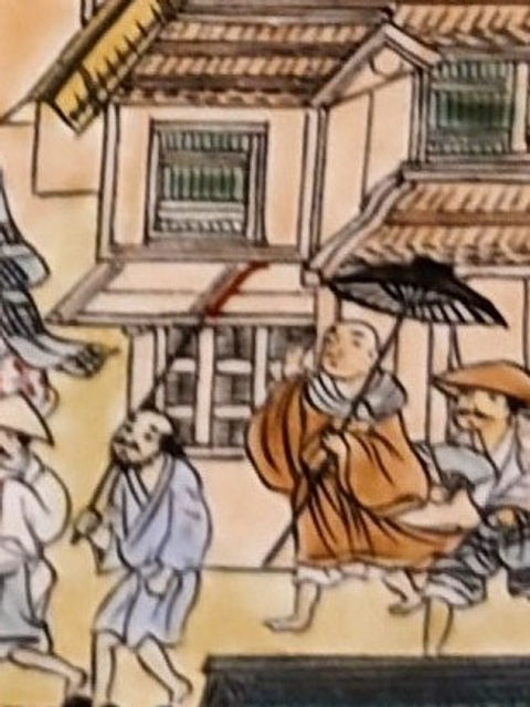 祗園祭を見に行く人々の江戸時代の風俗画