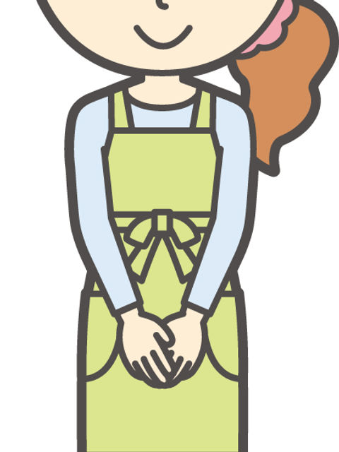 お辞儀をするエプロン姿の女性のイラスト