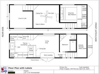 Floor Plan 32' x 10' Tiny Home on Wheels Homesteader Floor Plan by Indigo River Tiny Homes #IRTHome4