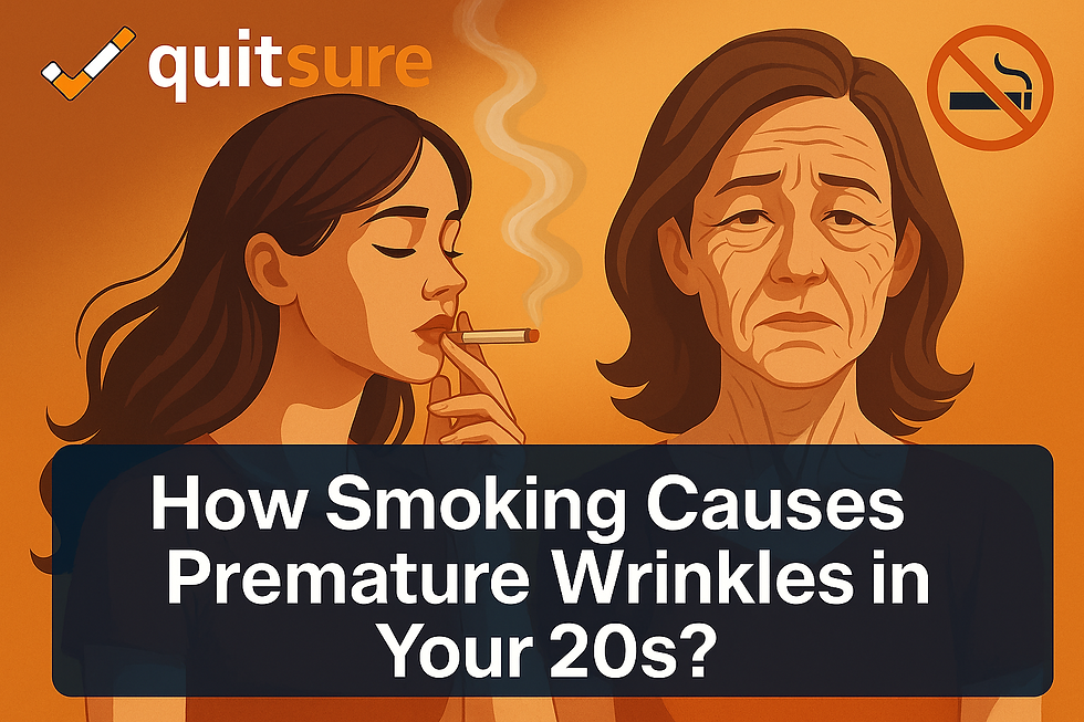 QuitSure blog image showing a young woman smoking beside her aged reflection — demonstrating how quitting smoking early prevents premature wrinkles and aging.