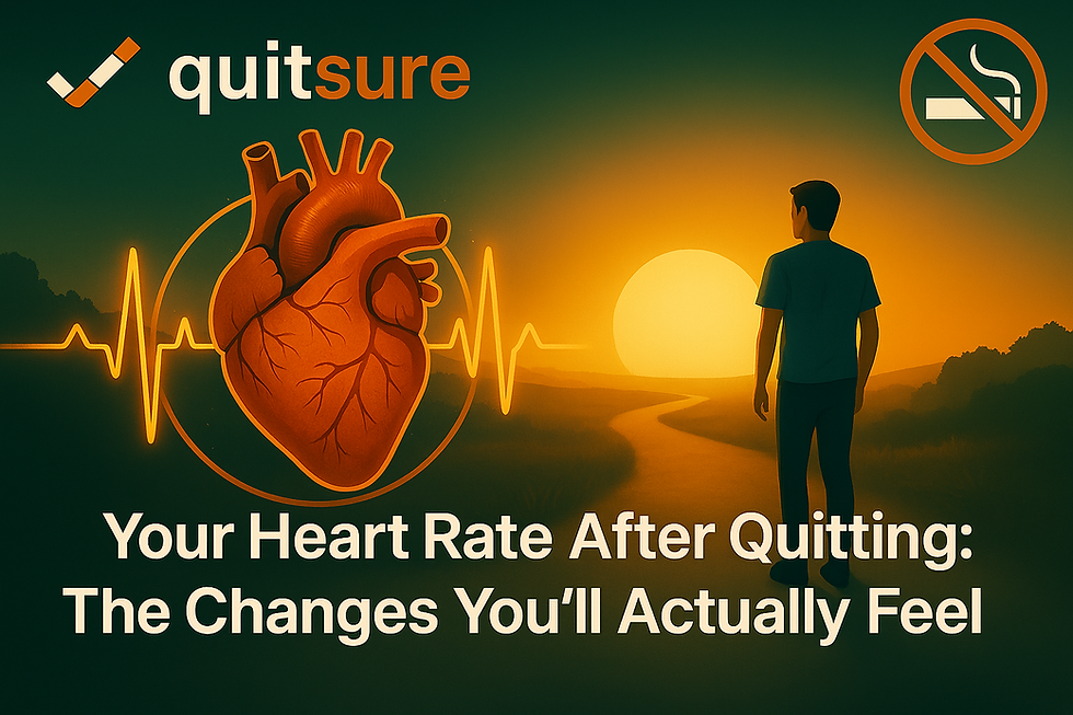 Heart rate changes after quitting smoking illustrated by a healthy heart and ECG line, showing how QuitSure helps smokers recover faster
