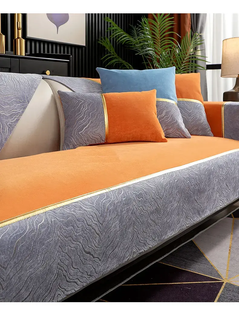 Thumbnail: Chenille Non-Slip Sofa Cushion Cover with Armrest Towels