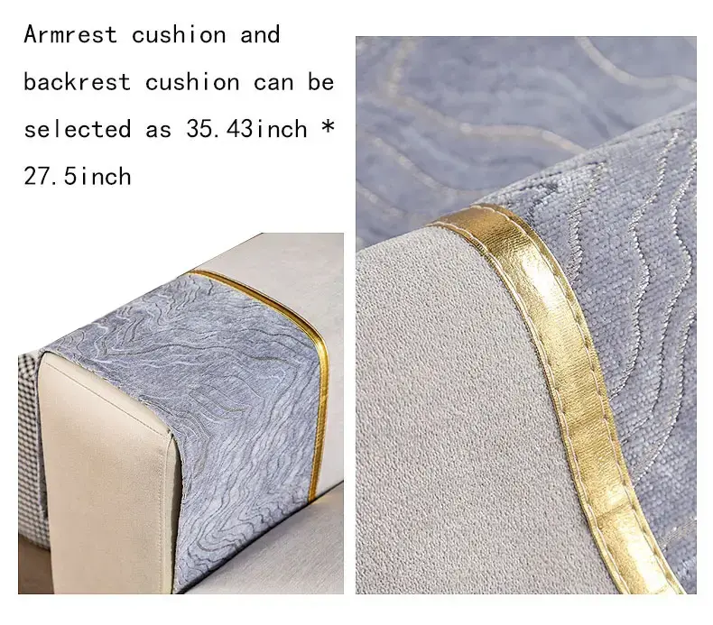 Thumbnail: Chenille Non-Slip Sofa Cushion Cover with Armrest Towels