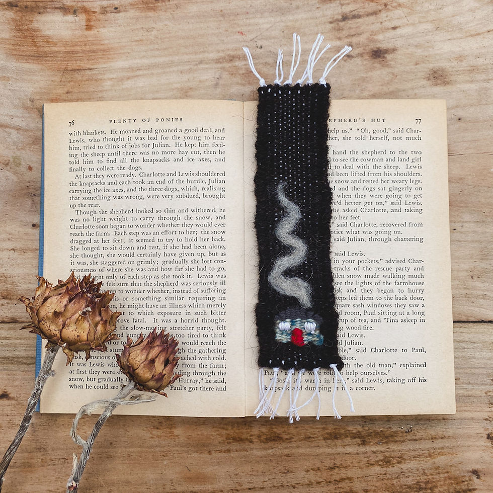 Thumbnail: An open book with handwoven bookmark
