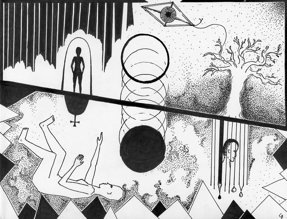 Biles, Chris. "What's in a Grave," Sharpie on paper, 9" x 12"