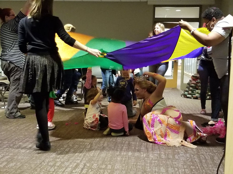 Miss Gay Arkansas America 2018 Chloe Jacobs interacts with children attending Drag Queen Story Hour at the University of Arkansas at Fort Smith.