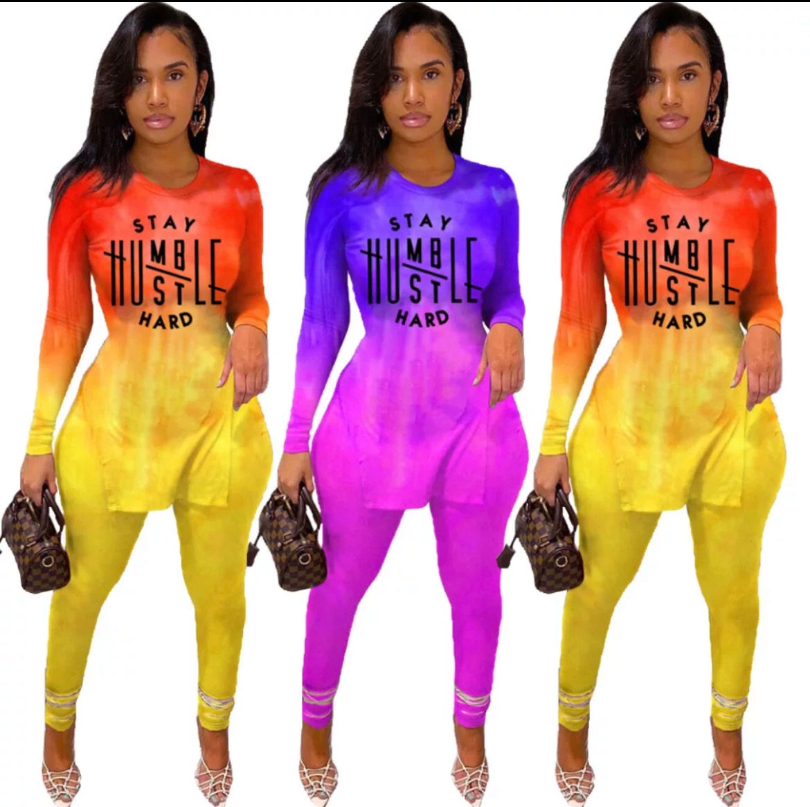  Tie Dye Gradient Letter Print 2 Piece Set