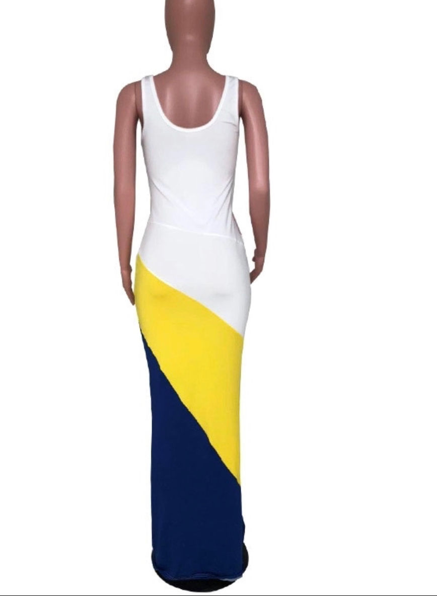 Thumbnail: colorful patchwork sleeveless slim tank tee maxi dress