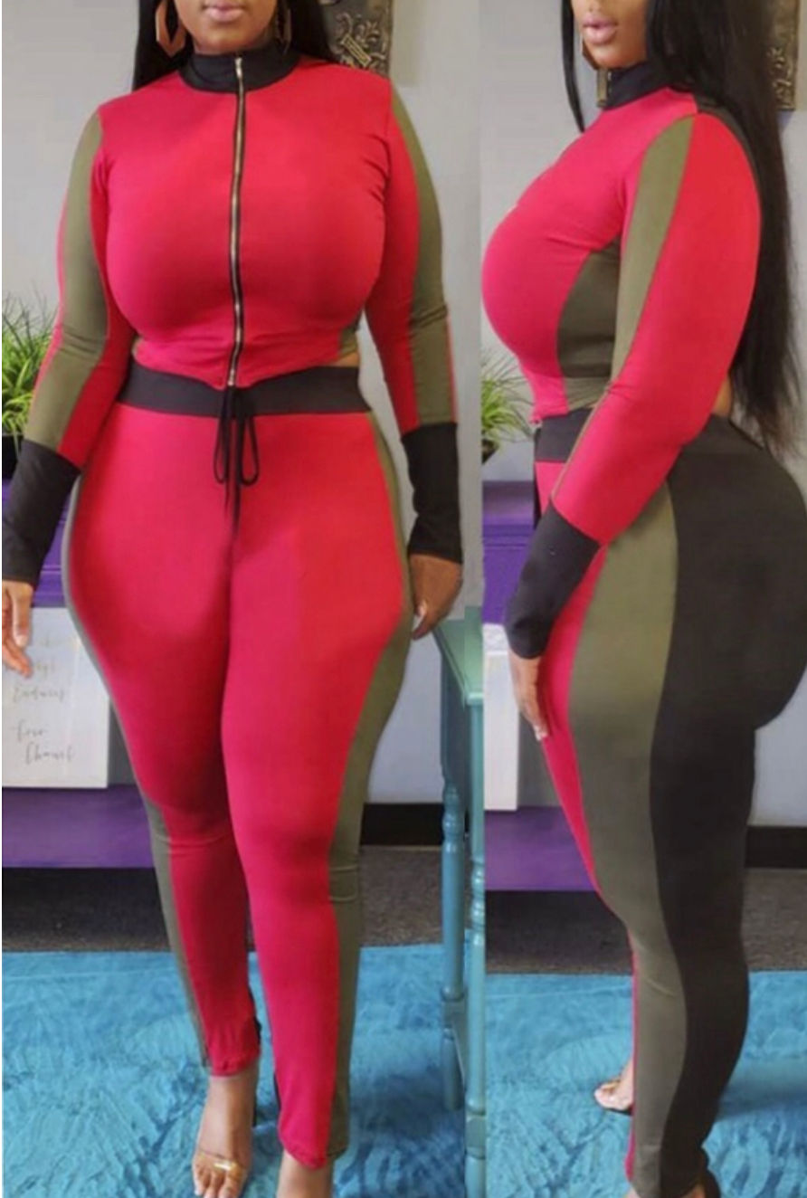 Thumbnail: Casual Color Collision Splicing Cotton Blends Two-piece Pants Set