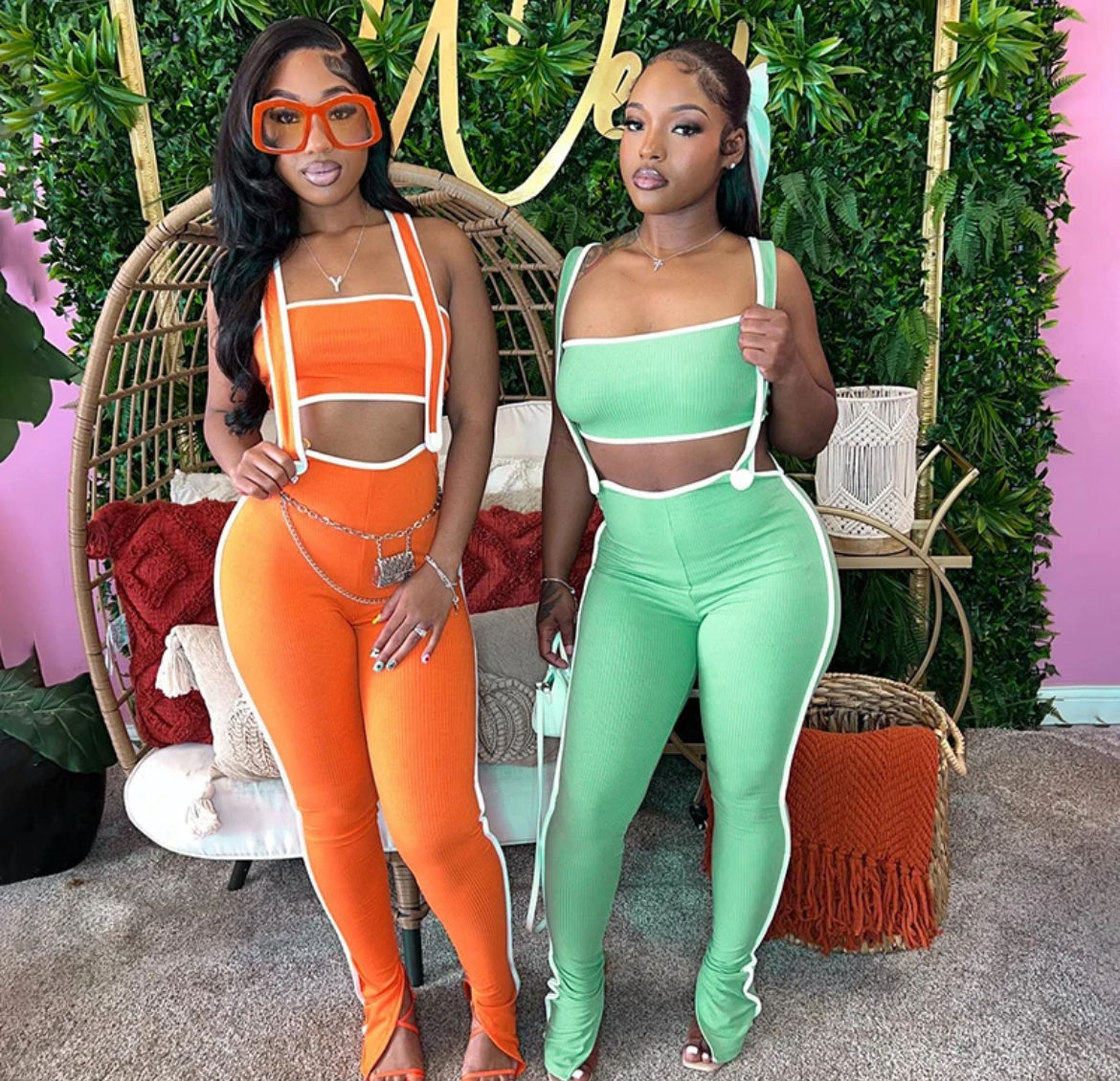 2 Piece Crop Too W/ Overall Pants Set