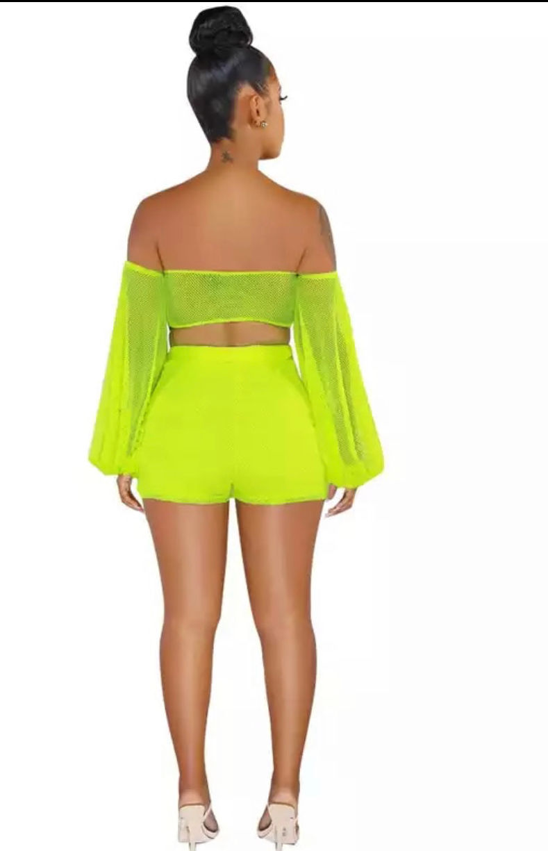 Thumbnail: Two Piece Set Women's Tracksuit Fishnet Hollow Long Sleeve Crop Top And Biker  S
