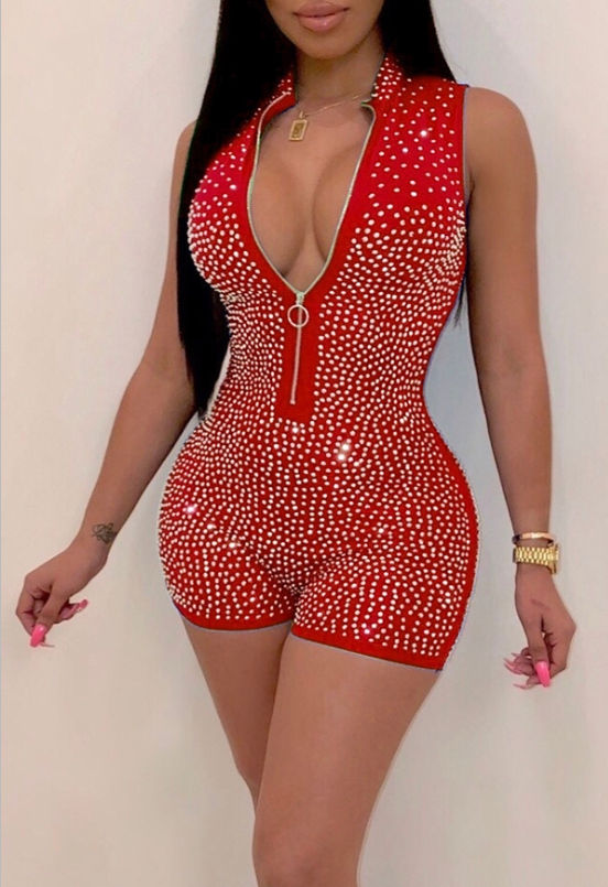 Rhinestone Decoration Yellow One-piece Romper