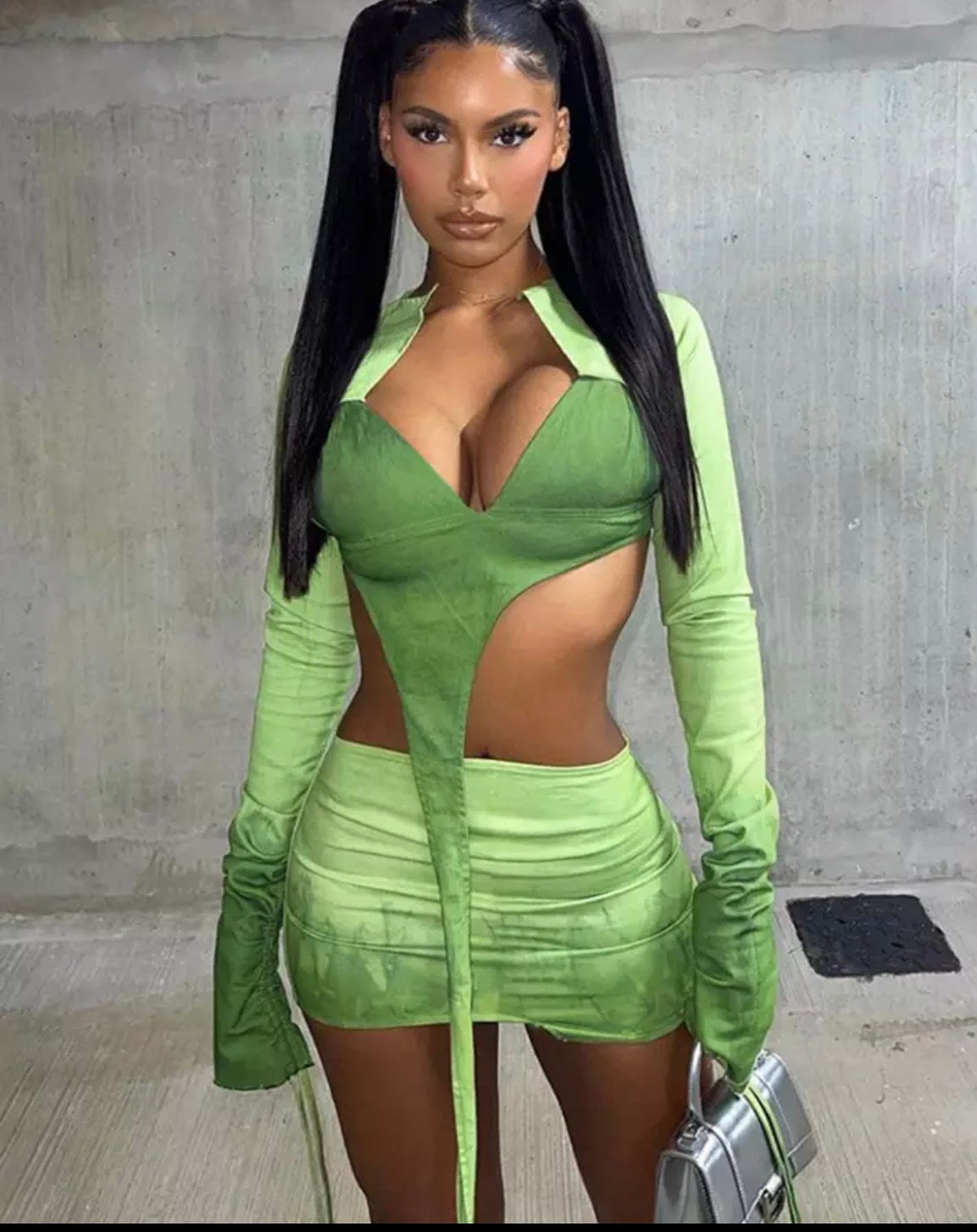 Sexy Green 2 Piece Hollow Out Skirt Ser