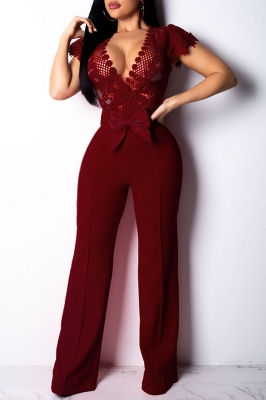 Trendy Patchwork Blue One-piece Jumpsuit