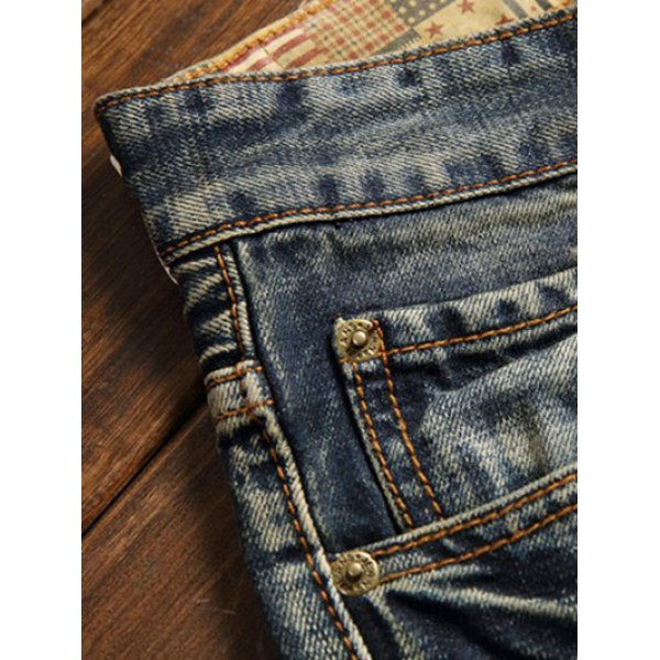 Thumbnail: Frayed Zipper Fly Five-Pocket Straight Leg Ripped Jeans - Blue 34