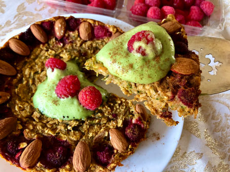 Almond Sweet Potato Oat Bake (with Whipped Matcha Topping)