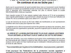 Pour le retrait de la réforme des retraites : On continue et on ne lâche pas !