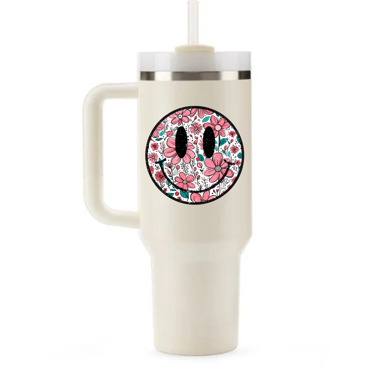 Floral Smiley UV DTF Transfer