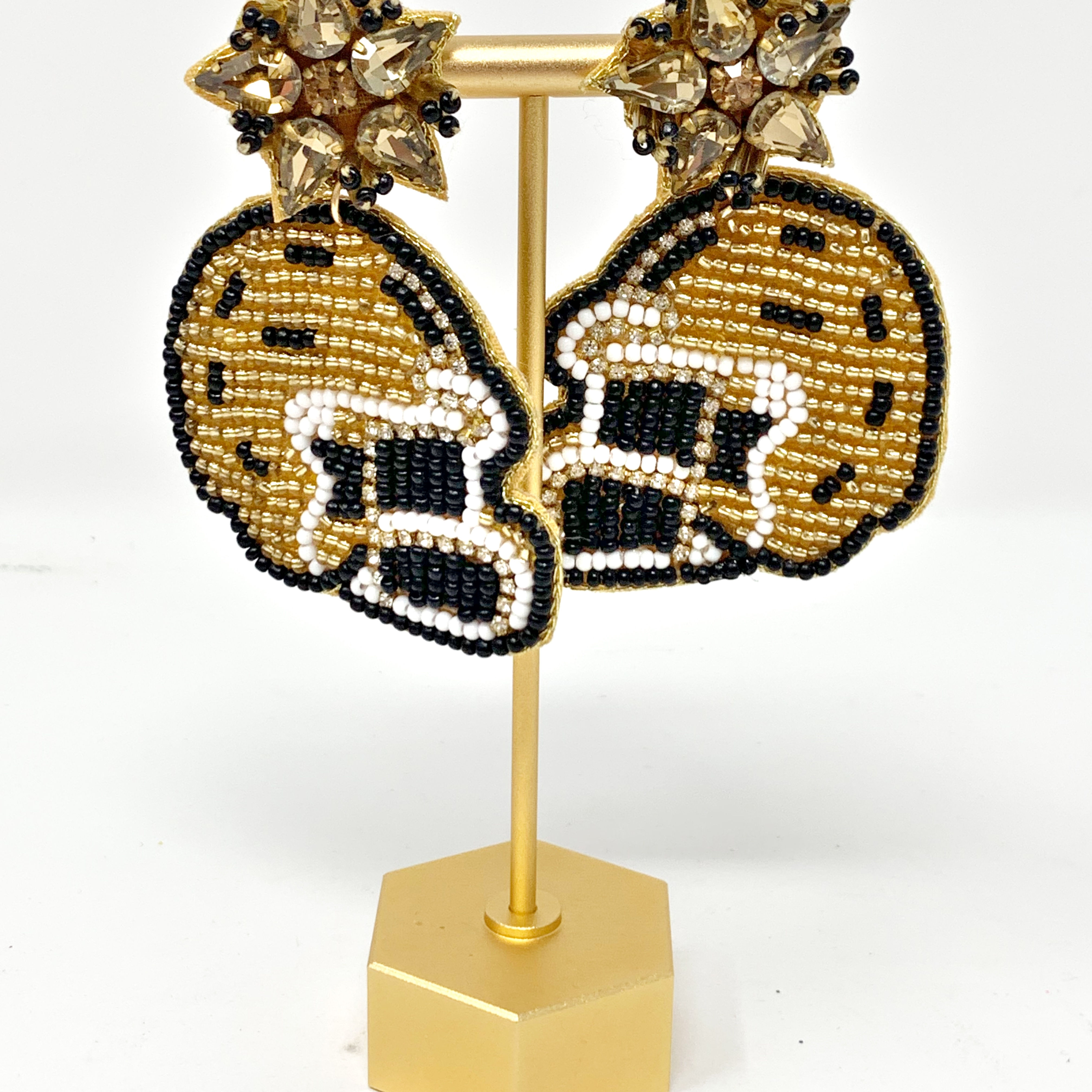Black and Gold Helmet Beaded Earrings