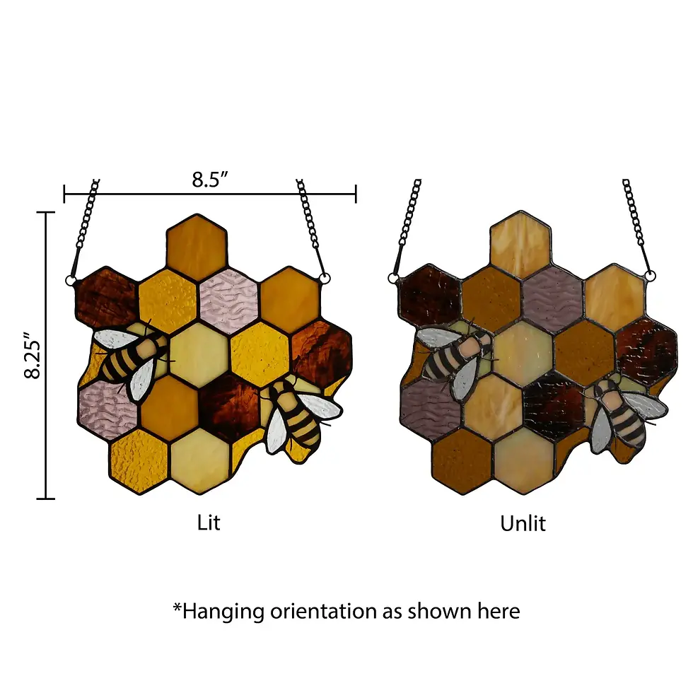 Thumbnail: 8.25"H Cassie Honeycomb Bees Stained Glass Window Panel