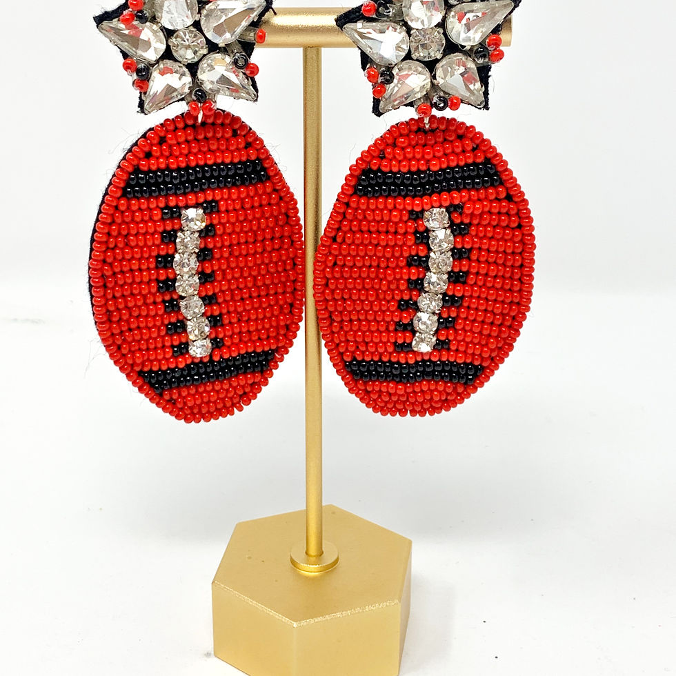 Red and Black Football Beaded Earrings