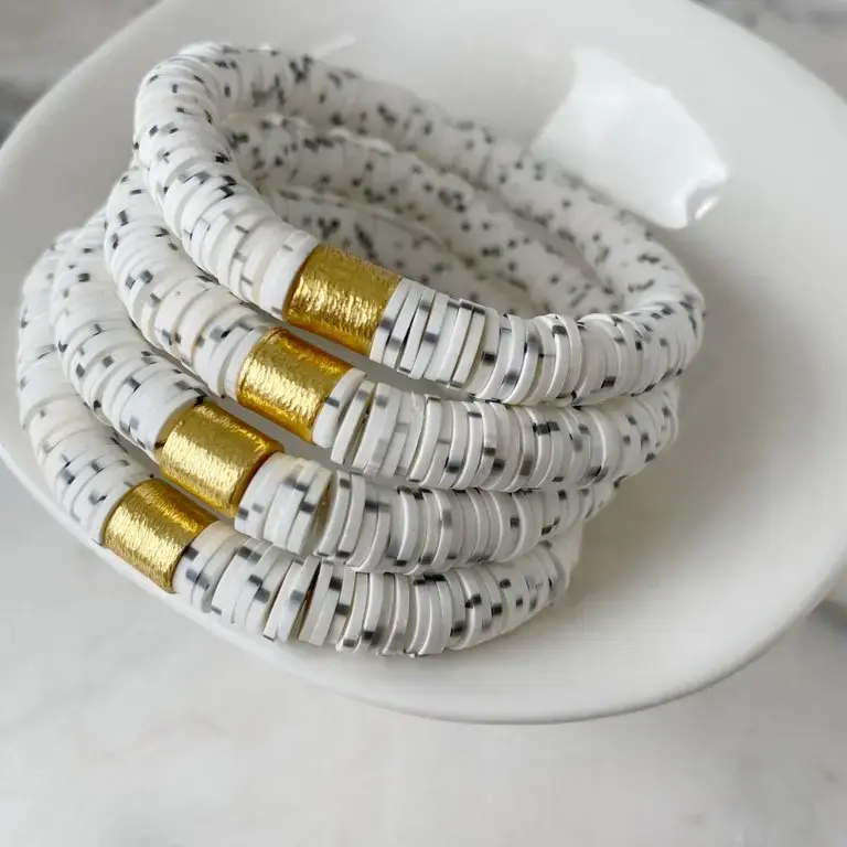 Heishi Color Pop Bracelet "Dalmatian Gold Barrel''